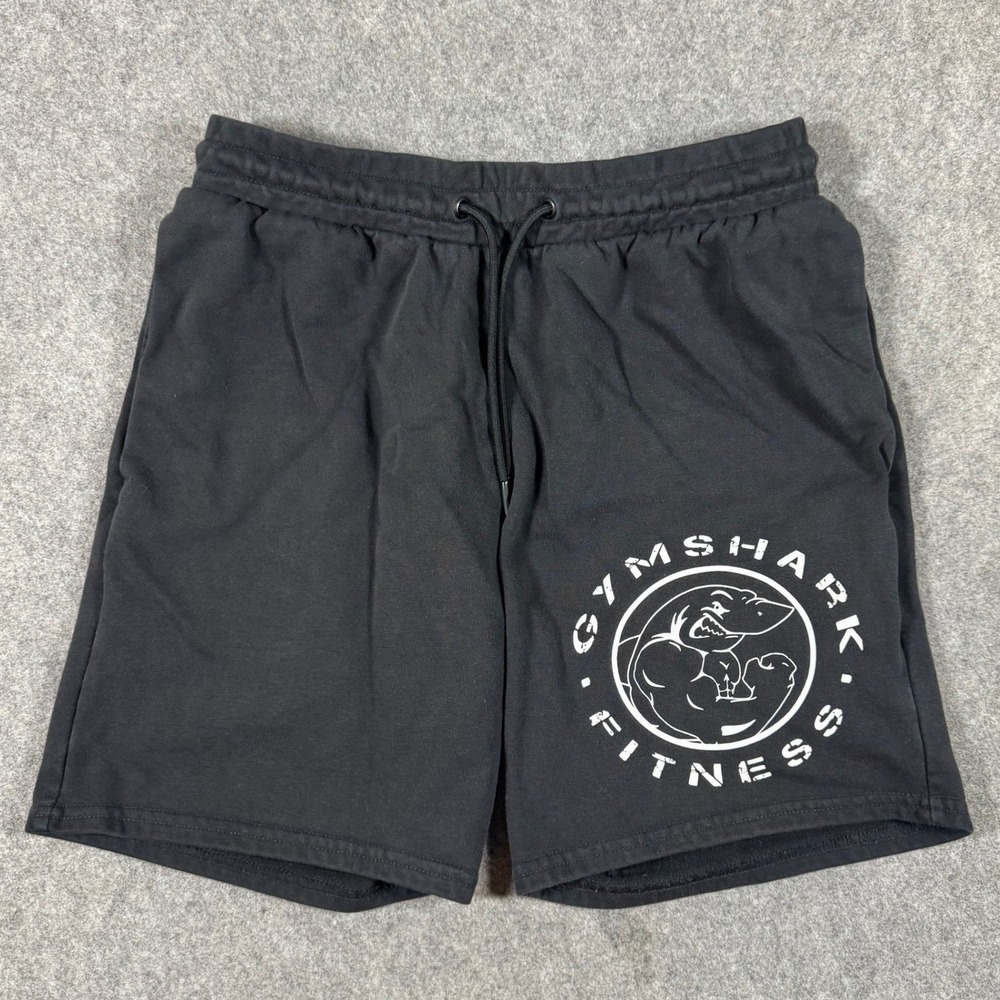Gymshark Shorts Mens Small Black Graphic Logo Cotton Blend Sweat Shorts GMSH4255